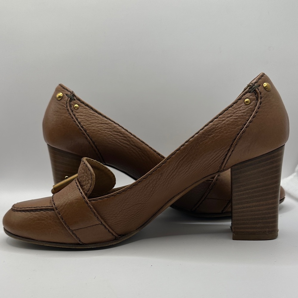 Chloe Brown Leather Loafer Heels, EU 38 US 7.5 - Picture 8 of 12